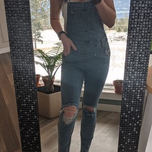 RVCA Distressed Skinny Overalls (26; NWT)